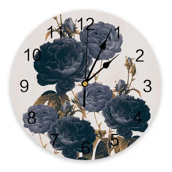 Настенные часы с синими цветами, большие современные кухонные Обеденные Круглые настенные часы, Бесшумные подвесные часы в спальне