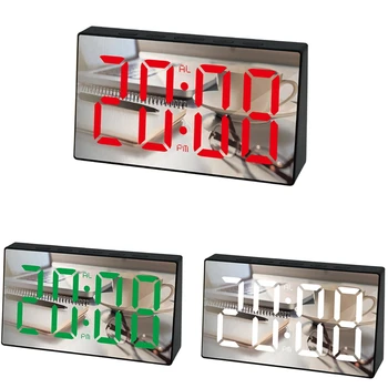 Светодиодный Зеркальный будильник Цифровые Настольные часы с повтором, отображение светового времени и температуры пробуждения, часы для украшения дома