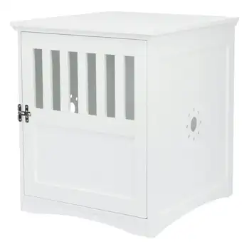 1-дверный деревянный ящик для собак в мебельном стиле, белый