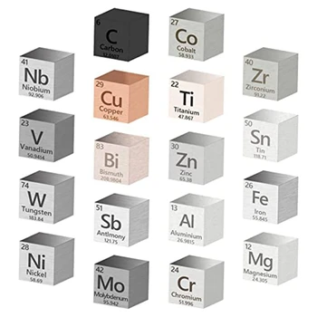 18 Шт. Металлические элементы Cube Elements Cube 99,99% высокой чистоты, коллекция периодической таблицы элементов (0,39 дюйма/10 мм)