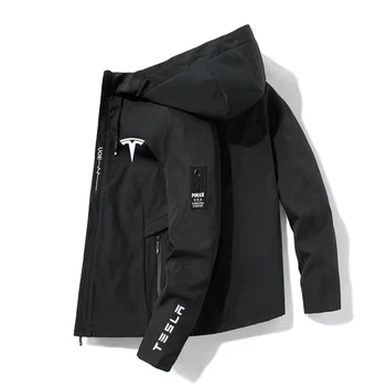 2023 Tesla Новый суперкар Мужская одежда Весна осень Повседневная куртка-бомбер на молнии с капюшоном модный тренч