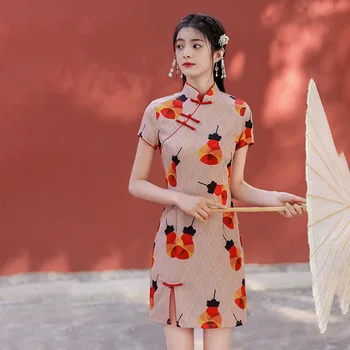 2023 Новое Модное Женское платье цвета Хаки Cheongsam Qipao, костюм для летней вечеринки, Винтажные Короткие платья от S до XXL