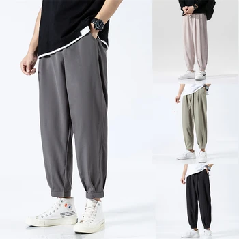 2023 Новые повседневные брюки Ice Silk, мужские брюки, свободные быстросохнущие брюки, Летние ультратонкие брюки в стиле Nine Points