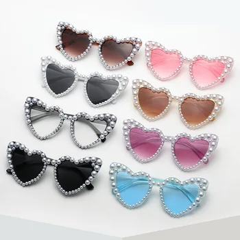 2023 Новые солнцезащитные очки в ретро-оправе с имитацией жемчуга в форме сердца, женские модные очки, мужские солнцезащитные очки 