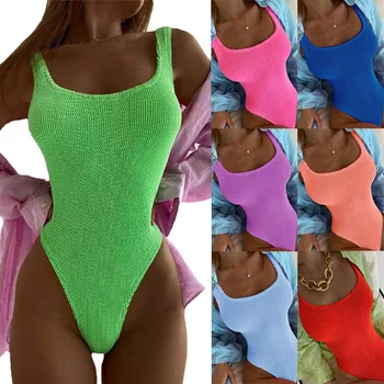 2023 Новый цельный купальник, женские купальники, сексуальный Монокини Пуш-ап, Однотонный купальник с вырезом без спинки, купальный костюм для купальщиц, пляжная одежда