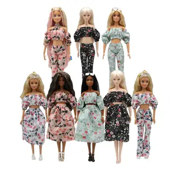 30 см 1/6 с пышными рукавами в цветочек, брюки, пышное платье, аксессуары для повседневной носки, одежда для куклы Барби