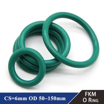 5шт FKM Уплотнительное Кольцо CS 6 мм OD 50 ~ 150 мм Уплотнительная Прокладка Изоляционное Масло Высокая Термостойкость Фторкаучуковое Уплотнительное Кольцо Зеленый