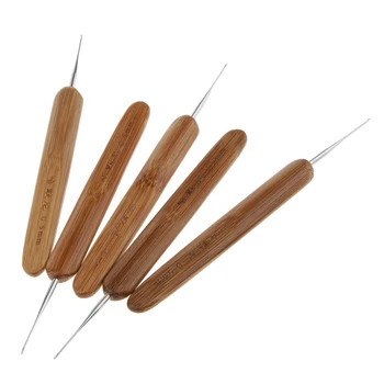 5шт Бамбуковая Деревянная ручка для Плетения волос крючком, Набор крючков для плетения кос 0,5 мм/0,75 мм