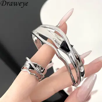 Draweye Неправильной Геометрической формы Винтажный браслет для женщин Выдалбливают Черные Ювелирные изделия Y2k Ins Корейская мода Хип-Хоп Браслеты Mujer
