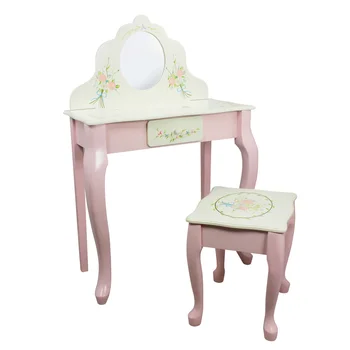 Fantasy Fields от Teamson Kids- Деревянный игровой туалетный столик Princess Floral Garden / косметичка и стул в комплекте с