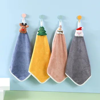 HappyFlute 30 * 30 см Рождественское подвесное Супер впитывающее коралловое полотенце с милым мультяшным дизайном для домашнего использования, детское полотенце для мытья рук