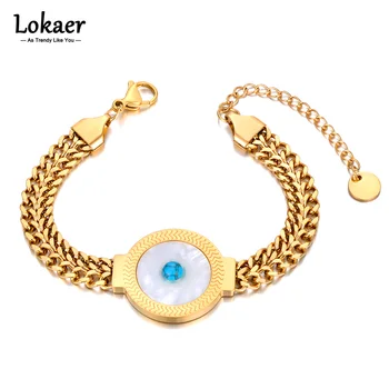 Lokaer Звено цепи с глазом из нержавеющей стали, модный браслет золотого цвета, застежка-омар, водонепроницаемые украшения для женщин, B23079