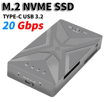M.2 NVME SSD RAID Case Поддержка мобильного жесткого диска с двумя отсеками M.2 Nvme Корпус для SSD Жесткий диск Box TYPE-C USB 3.2 GEN2 10/20 Гбит/с