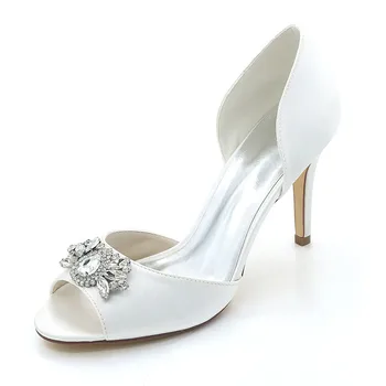 MODX, Атласные свадебные туфли на высоком каблуке, женские слипоны с открытым носком на каблуке a1, Вечерние вечерние женские туфли-лодочки