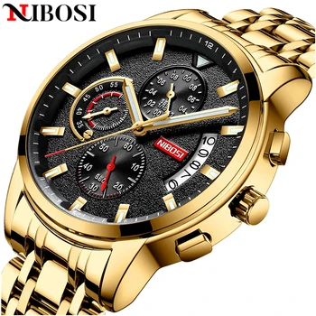 NIBOSI, лидирующий бренд, модные мужские часы, роскошные кварцевые часы с хронографом из нержавеющей стали, водонепроницаемые мужские часы Relogio Masculino