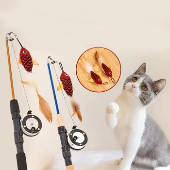 PC Pet Cat Teaser Игрушки из перьев Котенок Забавный Выдвижной Стержень Игрушки из кошачьей палочки Удочка Игрушки для домашних кошек Интерактивная палочка