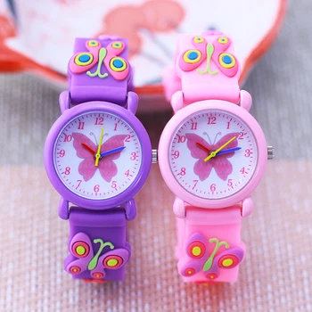 Sdotter 2022, детские модные розовые часы для девочек, студентов, маленьких детей, силиконовый ремешок с бабочкой, водонепроницаемые часы 5