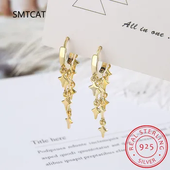 SMTCAT, серебро 925 пробы, новые женские ювелирные украшения, высококачественные серьги-молнии, блестки, звезды, преувеличенные Длинные серьги-кисточки