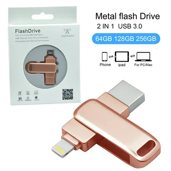 USB-накопитель OTG 3.0 или карта памяти iPhone / Android / планшетных ПК 32 ГБ 64 ГБ 128 ГБ 256 ГБ Бесплатный адаптер