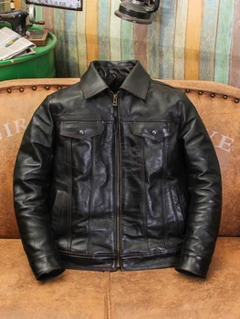YWTSCH Retro Vintage Vintage Tea Core Horse Leather 507 Рабочая одежда Джинсовая куртка Мужская короткая мотоциклетная кожаная куртка