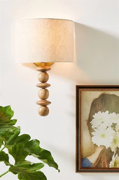 Американское искусство винтажная деревянная ткань настенные светильники прикроватная лампа для спальни гостиная кабинет лампа для прихожей старые настенные бра светильники