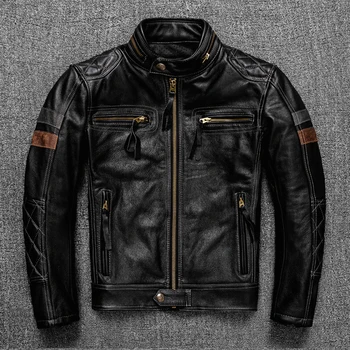Бесплатная доставка. 2023 Совершенно новая куртка Pro motor biker из натуральной кожи.крутое черное мужское пальто из воловьей кожи.качественная плотная кожаная ткань