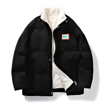 Вельветовое Короткое пальто Зимнее мужское с хлопчатобумажной подкладкой, теплая Свободная парка, повседневные куртки, мужская куртка, мужская Однотонная Ветровка, одежда на молнии
