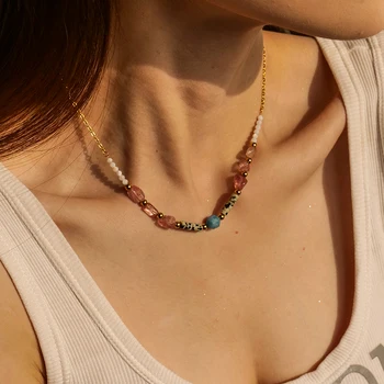 Винтажное ожерелье из каменных бусин из нержавеющей стали для пляжных женщин, водонепроницаемые украшения, подарок на отпуск