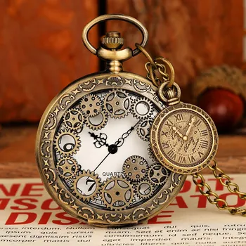 Винтажные карманные часы Унисекс с римскими цифрами, кварцевые часы, карманные часы в стиле стимпанк, Подвеска с цепочкой, подарки