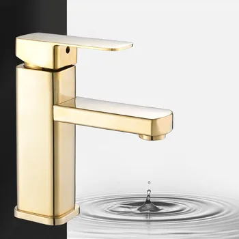 Водопадный кран Моноблочный Современный смеситель для раковины в ванной комнате, золотая гладкая однорычажная ручка с одним отверстием, дизайн