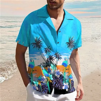 Гавайская рубашка из кокосовой пальмы с 3D принтом, повседневные пляжные мужские рубашки, уличная одежда, рубашки Оверсайз для мужчин, топ, лето, Короткий рукав