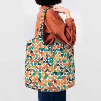 Геометрическая линия цветного блока Bauhaus, современные сумки для покупок с продуктами, холщовая сумка-тоут через плечо, портативная сумка большой емкости