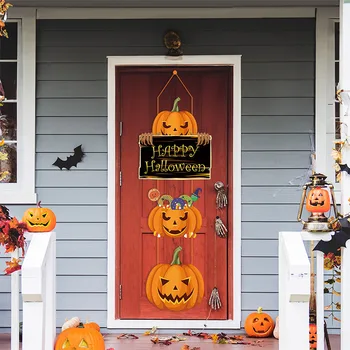 Дверные драпировки в виде тыквы с лицом призрака на Хэллоуин, шляпа ведьмы, подвеска с надписью 