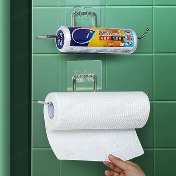 Держатель туалетной бумаги Самоклеящаяся подвесная вешалка для полотенец в ванной, Вешалка для салфеток, домашний стеллаж для хранения рулонной бумаги, подвесной органайзер