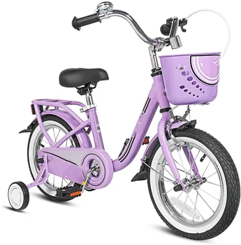Детский велосипед 16-дюймовый велосипед для мальчиков и девочек с тренировочными колесами, фиолетовый