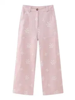 Женская мода MESTTRAF Y2K, льняные брюки с контрастной вышивкой, винтажные женские брюки с высокой талией на молнии, уличная одежда