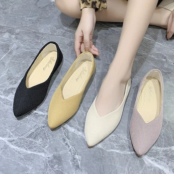 Женская обувь, модные сетчатые лоферы-слипоны 2024 года, дышащие эластичные балетки на плоской подошве, женские туфли-лодочки с мягкой подошвой и острым носком.