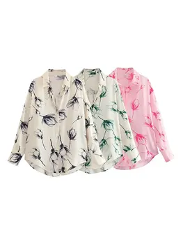 Женская однобортная блузка с цветочным принтом, Женская мода, Летний вырез с лацканами, Длинные рукава, Шикарные рубашки для вечеринок и клубов