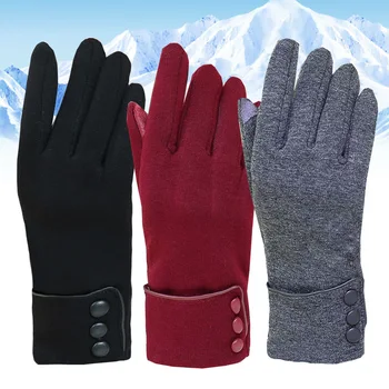 Женские осенне-зимние теплые перчатки, теплые перчатки на весь палец, женские хлопчатобумажные перчатки с сенсорным экраном, велосипедные перчатки