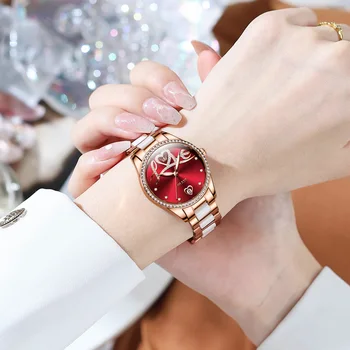 Женские часы OLEVS Crystal от ведущего бренда, водонепроницаемые автоматические механические женские часы из керамики, женские наручные часы Montre Femme