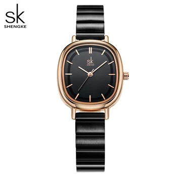 Женские часы Shengke Relogio Feminino, модный черный топ, Роскошные женские кварцевые наручные часы, Элегантные женские часы SK New Design