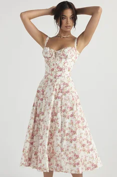 Женское летнее платье Perl с цветочным рисунком без рукавов, модное высококачественное платье трапециевидной формы на бретелях