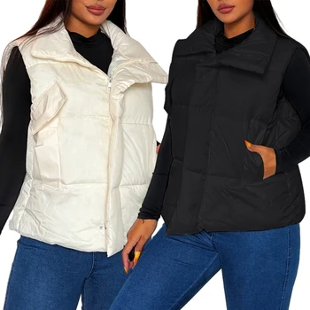 Жилет для женщин с капюшоном без рукавов, легкий стеганый жилет с подкладкой из Фугу, Зимнее теплое пальто, куртки