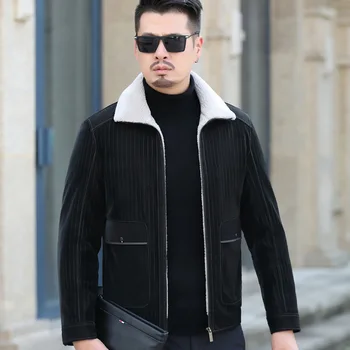 Зимние мужские кожаные куртки, теплая мужская куртка на утином пуху, свободные повседневные мужские пальто из кожи с лацканами Jaqueta Masculina CJK