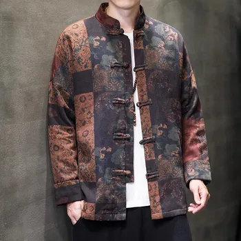 Китайская традиционная мужская куртка большого размера, оригинальное мужское пальто с принтом Suu в стиле ретро Tang, китайская горная вершина