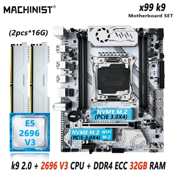 Комплект материнской платы MACHINIST K9 2.0 X99 LGA2011-3 Kit Xeon E5 2696 V3 CPU Процессор 2X16 = 32 ГБ Оперативной памяти DDR4 ECC Nvme M.2 M-ATX