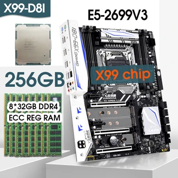 Комплект материнской платы JINGSHA X99 D8I Xeon E5 2699 V3 LGA 2011-3 Процессор 8шт X 32 ГБ = 256 ГБ 2133 МГц DDR4 Память ECC REG Поддерживает чип X99