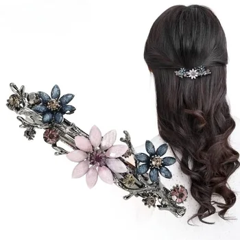 Корейская версия заколки для волос Sunflower Crystal Spring, Винтажная горизонтальная заколка, верхняя заколка, Элегантные женские модные аксессуары для волос