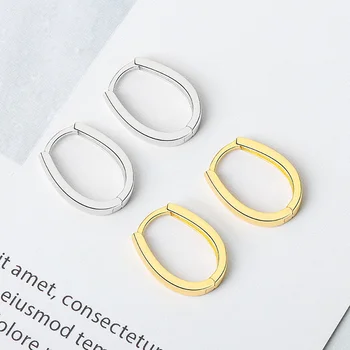 Корейская версия сережек из стерлингового серебра S925 пробы, Минималистичное геометрическое овальное кольцо, женское позолоченное