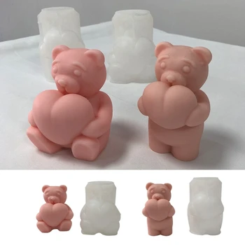 Красивая форма для свечей, силиконовая форма, форма для литья смолы с милым сердечком и медведем T8DE